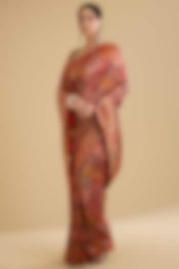 Multi-Colored Satin Silk Zari Work Patola Festive Saree Set by NARMADESHWARI at Pernia's Pop Up Shop