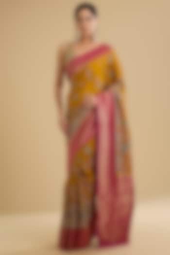 Mustard Satin Silk Sequin Embroidered Party Wear Saree Set by NARMADESHWARI at Pernia's Pop Up Shop