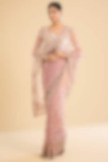 Mauve Net Cutdana Embroidered Party Wear Saree Set by NARMADESHWARI at Pernia's Pop Up Shop