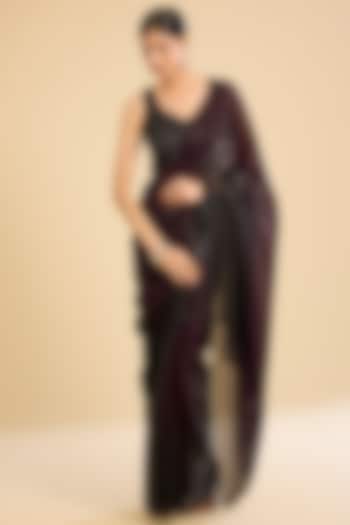 Wine Glass Tissue Printed & Embroidered Festive Saree Set by NARMADESHWARI at Pernia's Pop Up Shop