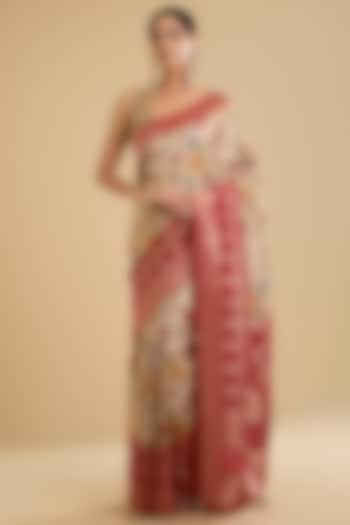 Cream Silk Jaal Zari Embroidered Festive Saree Set by NARMADESHWARI at Pernia's Pop Up Shop