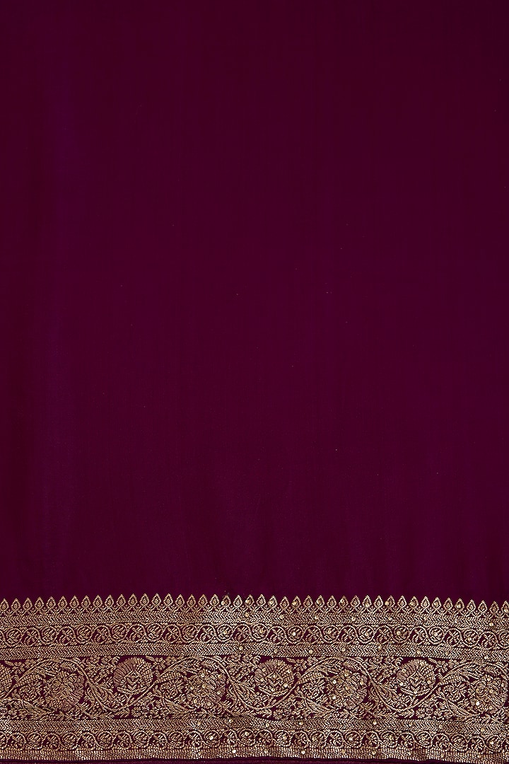 Wine Banarasi Silk Swarovski Embellished Woven Party Wear Saree Set by NARMADESHWARI at Pernia's Pop Up Shop