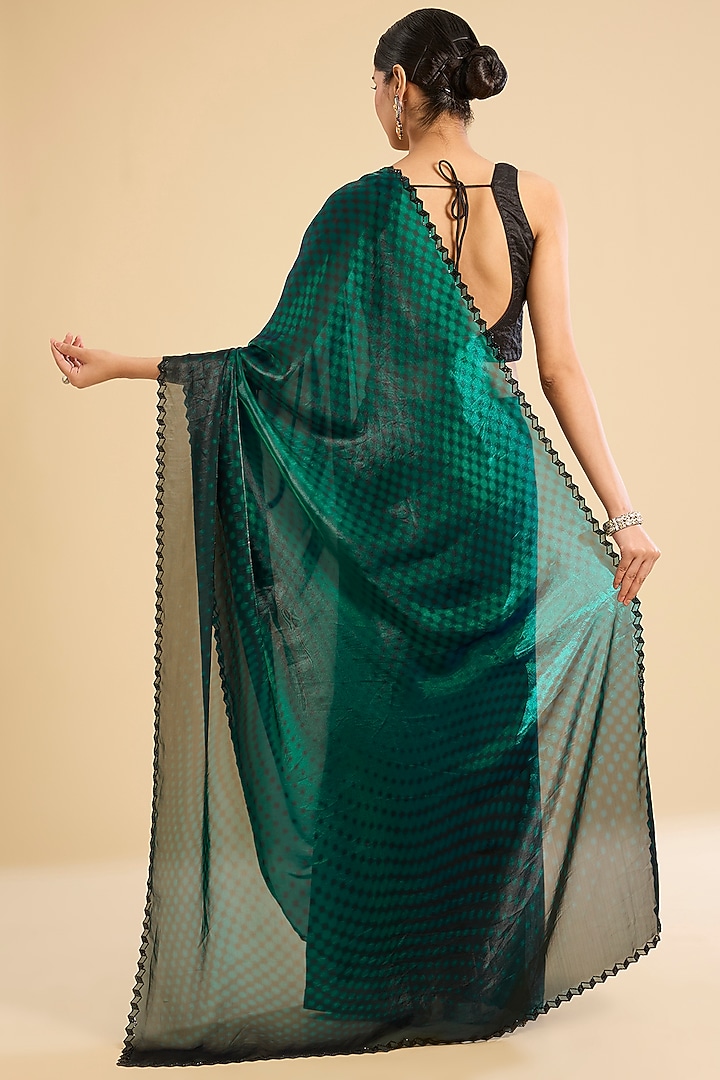 Forest Green & Black Glass Tissue Printed Festive Saree Set by NARMADESHWARI at Pernia's Pop Up Shop
