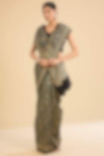 Black & Cream Cotton Bandhej Printed Festive Saree Set by NARMADESHWARI at Pernia's Pop Up Shop