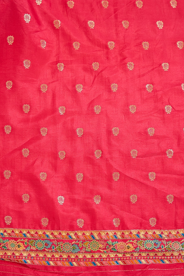 Cream Banarasi Satin Silk Swarovski Embellished Festive Saree Set by NARMADESHWARI at Pernia's Pop Up Shop