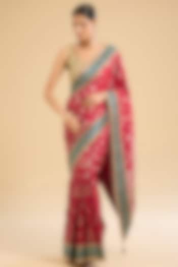 Rani Pink Georgette Threadwork Party Wear Saree Set by NARMADESHWARI at Pernia's Pop Up Shop