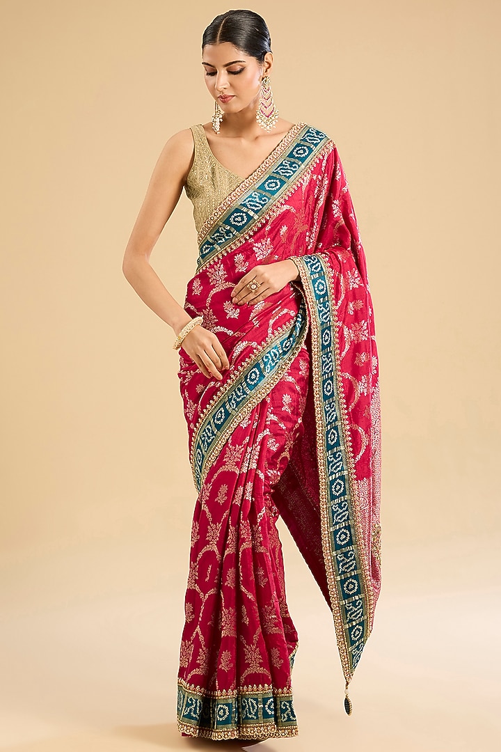 Rani Pink Georgette Threadwork Party Wear Saree Set by NARMADESHWARI at Pernia's Pop Up Shop