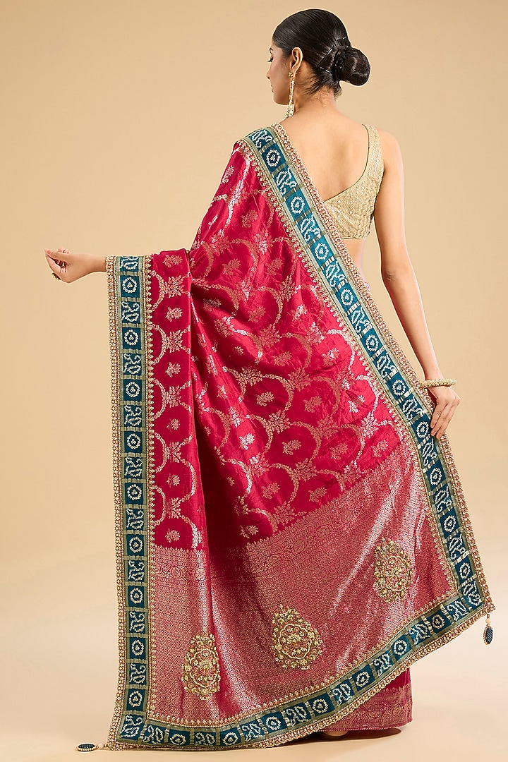 Rani Pink Georgette Threadwork Party Wear Saree Set by NARMADESHWARI at Pernia's Pop Up Shop