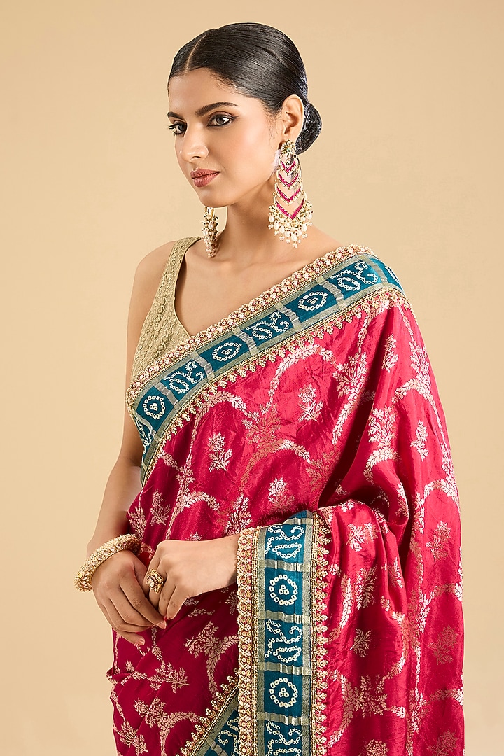Rani Pink Georgette Threadwork Party Wear Saree Set by NARMADESHWARI at Pernia's Pop Up Shop
