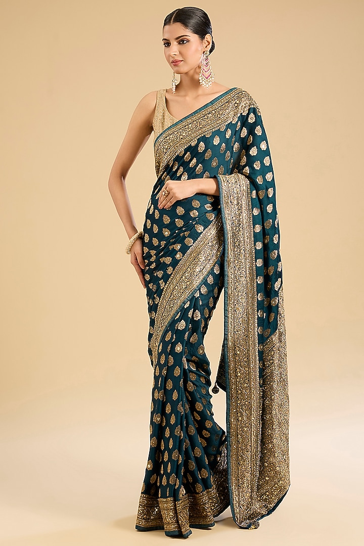 Blue Georgette Cutdana Embellished Party Wear Saree Set by NARMADESHWARI at Pernia's Pop Up Shop