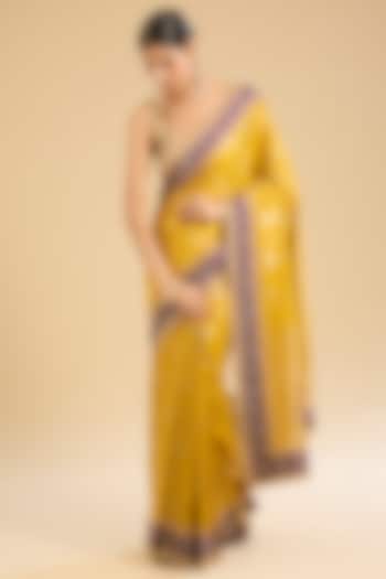 Yellow Georgette Zari Embroidered Party Wear Saree Set by NARMADESHWARI at Pernia's Pop Up Shop