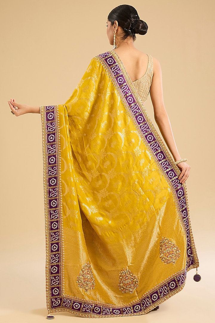 Yellow Georgette Zari Embroidered Party Wear Saree Set by NARMADESHWARI at Pernia's Pop Up Shop