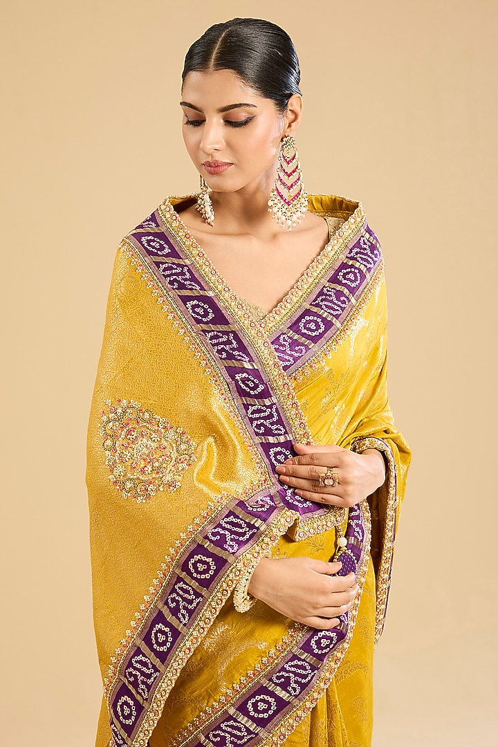 Yellow Georgette Zari Embroidered Party Wear Saree Set by NARMADESHWARI at Pernia's Pop Up Shop