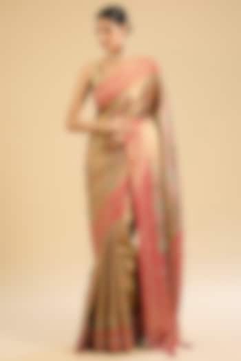 Pink Satin Silk Swarovski Embroidered Festive Saree Set by NARMADESHWARI at Pernia's Pop Up Shop