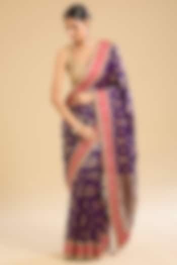 Purple Georgette Threadwork Party Wear Saree Set by NARMADESHWARI at Pernia's Pop Up Shop