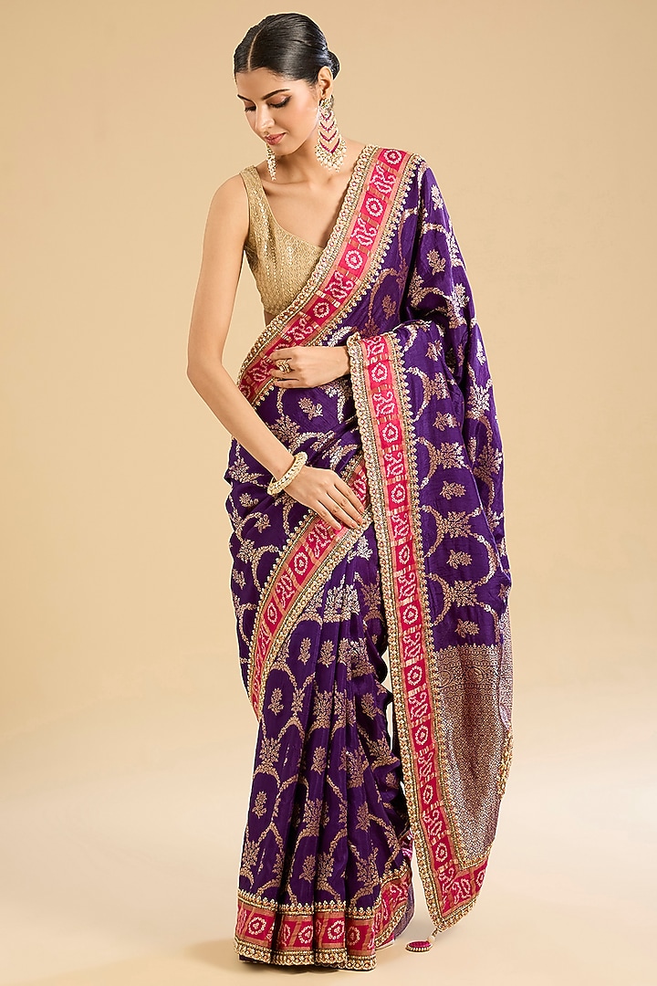 Purple Georgette Threadwork Party Wear Saree Set by NARMADESHWARI at Pernia's Pop Up Shop