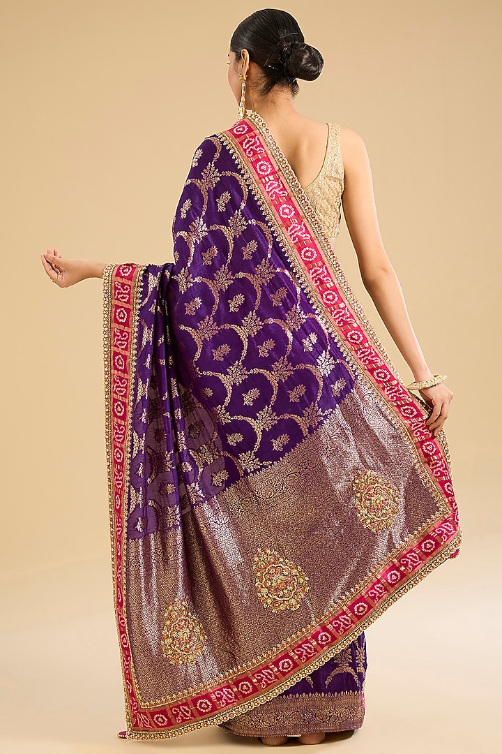 Purple Georgette Threadwork Party Wear Saree Set by NARMADESHWARI at Pernia's Pop Up Shop