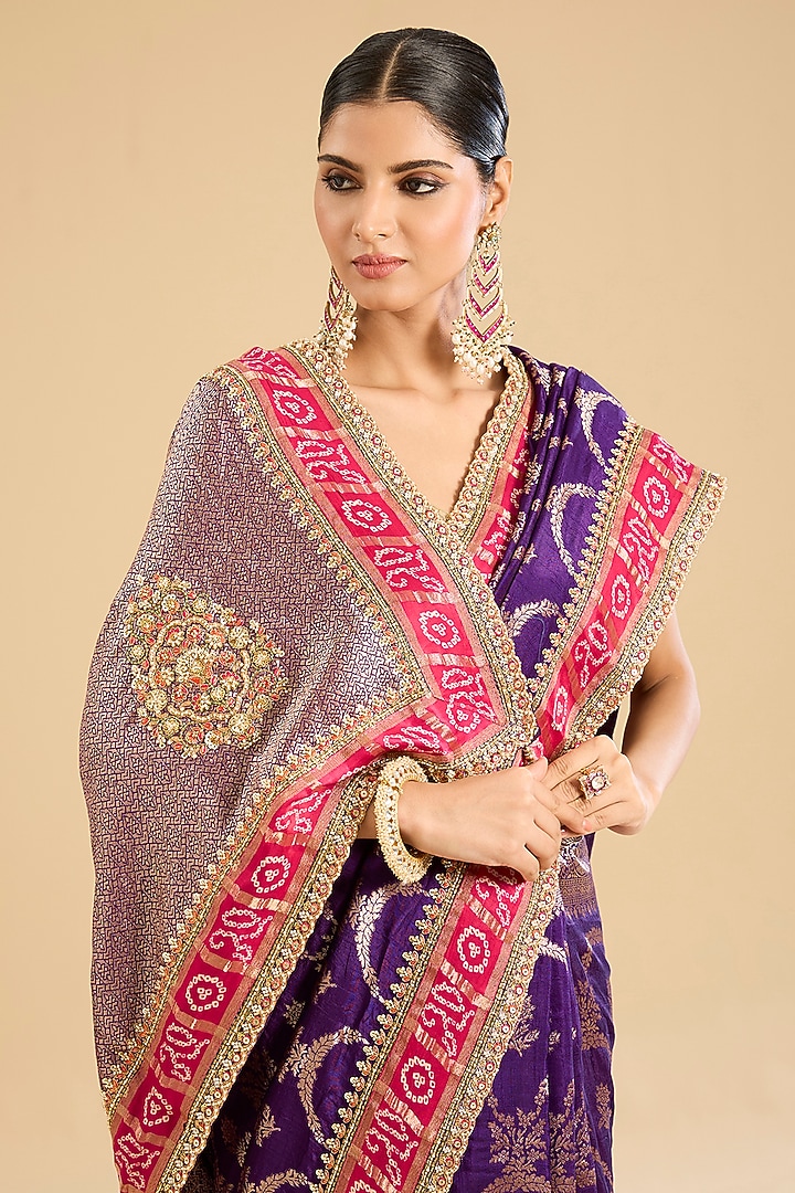 Purple Georgette Threadwork Party Wear Saree Set by NARMADESHWARI at Pernia's Pop Up Shop