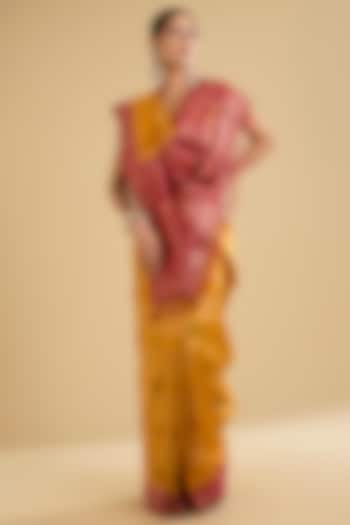 Mustard Yellow Blend Silk Embroidered Festive Saree Set by NARMADESHWARI at Pernia's Pop Up Shop