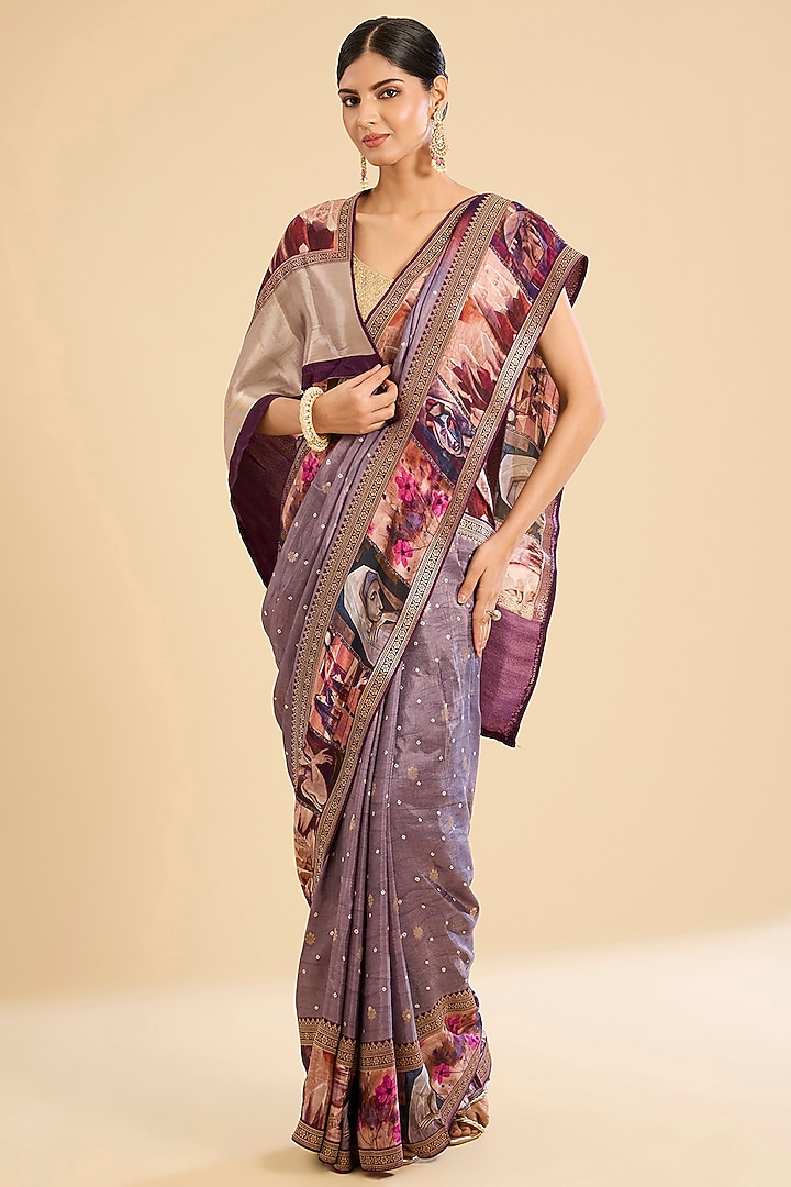 Wine Georgette Printed Festive Saree Set by NARMADESHWARI at Pernia's Pop Up Shop