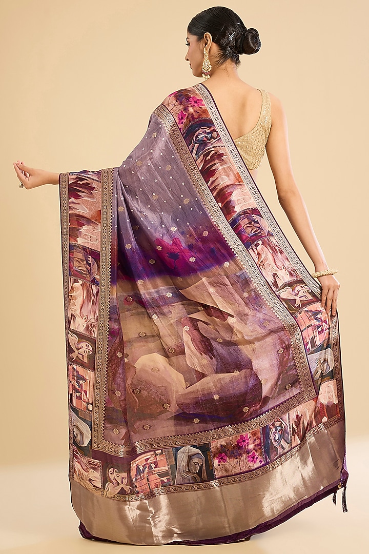 Wine Georgette Printed Festive Saree Set by NARMADESHWARI at Pernia's Pop Up Shop
