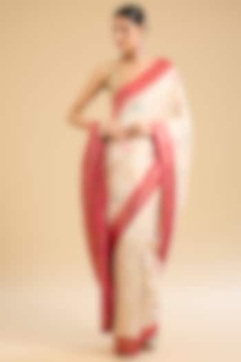 Cream Banarasi Silk Embroidered Festive Saree Set by NARMADESHWARI at Pernia's Pop Up Shop