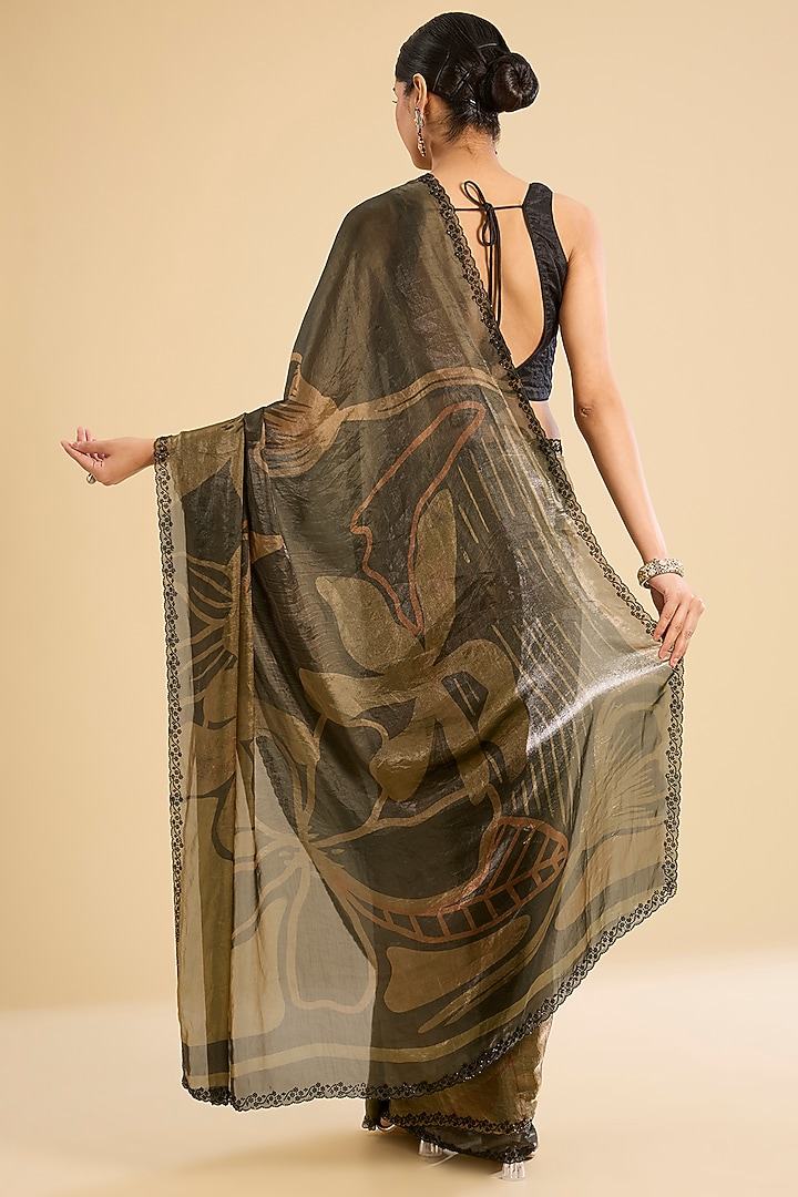 Green Tissue Embroidered & Printed Festive Saree Set by NARMADESHWARI at Pernia's Pop Up Shop