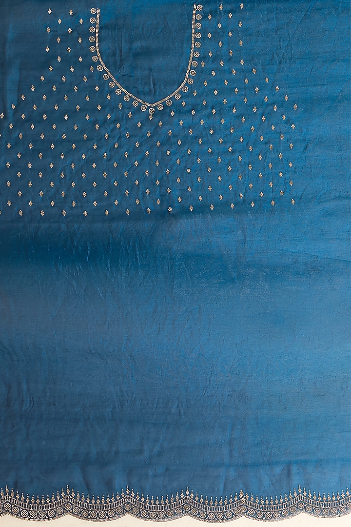 Midnight Metallic Blue Organza Swarovski Embellished Festive Saree Set by NARMADESHWARI at Pernia's Pop Up Shop