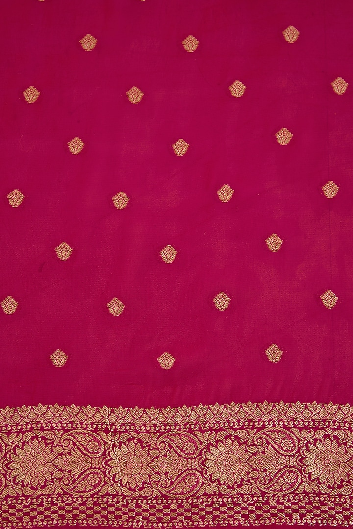 Magenta Pink Khadi Georgette Zari Embroidered Festive Saree Set by NARMADESHWARI at Pernia's Pop Up Shop