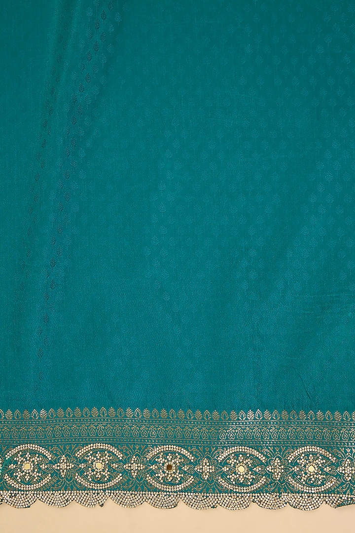 Rama Green Silk Swarovski Mirror Embroidered Party Wear Saree Set by NARMADESHWARI at Pernia's Pop Up Shop