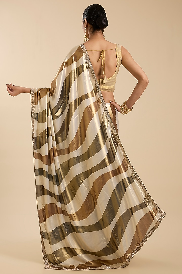 Cream & Golden Crepe Sequin Embellished Festive Saree Set by NARMADESHWARI at Pernia's Pop Up Shop