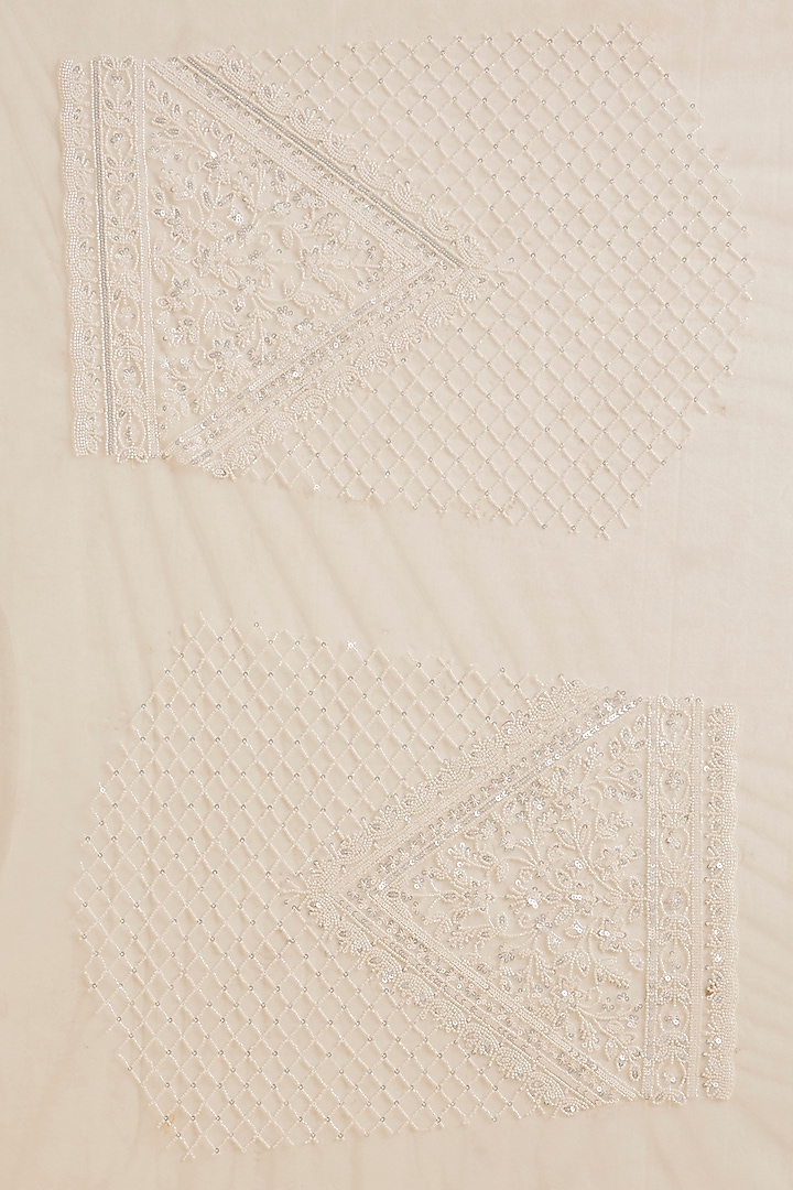 Cream Net Cutdana & Sequin Embellished Party Wear Saree Set by NARMADESHWARI at Pernia's Pop Up Shop