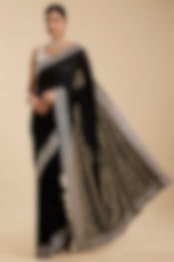 Black Georgette Resham Work Festive Saree Set by NARMADESHWARI at Pernia's Pop Up Shop