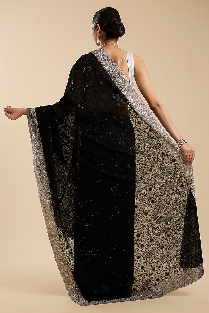 Black Georgette Resham Work Festive Saree Set by NARMADESHWARI at Pernia's Pop Up Shop