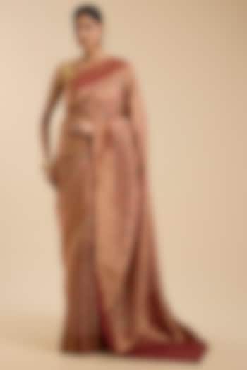 Light Peach Tissue Zari Embroidered Party Wear Saree Set by NARMADESHWARI at Pernia's Pop Up Shop
