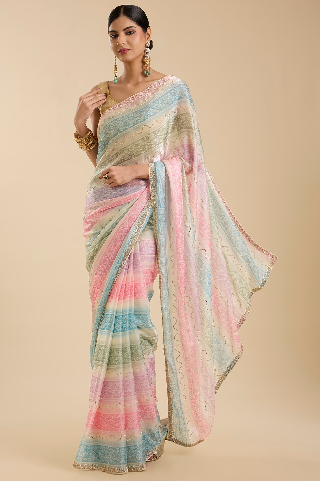 NARMADESHWARI Multi-Coloured Crepe Sequin Embellished Saree Set