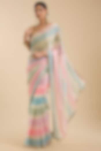 Multi-Coloured Crepe Sequin Embellished Festive Saree Set by NARMADESHWARI at Pernia's Pop Up Shop