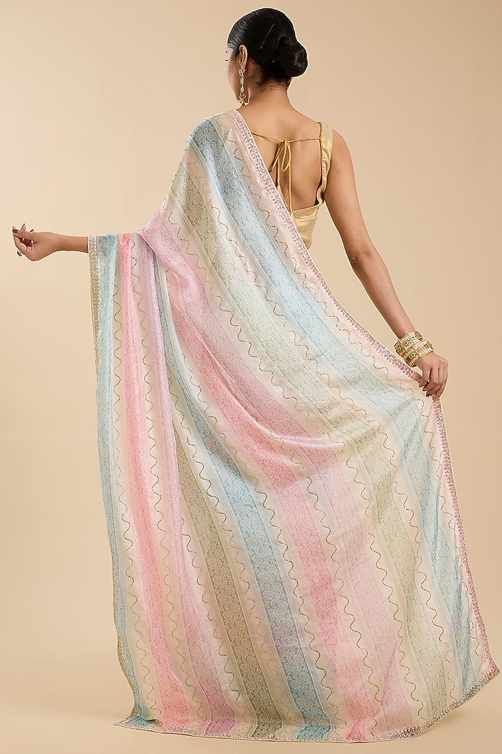 Multi-Coloured Crepe Sequin Embellished Festive Saree Set by NARMADESHWARI at Pernia's Pop Up Shop