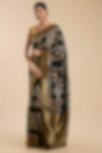 Grey Pashmina Silk Zari Embroidered Party Wear Saree Set by NARMADESHWARI at Pernia's Pop Up Shop