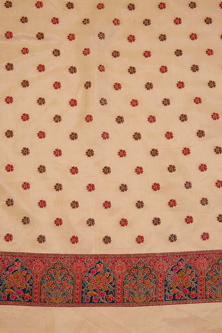 Beige Pashmina Silk Motif Embroidered Party Wear Saree Set by NARMADESHWARI at Pernia's Pop Up Shop