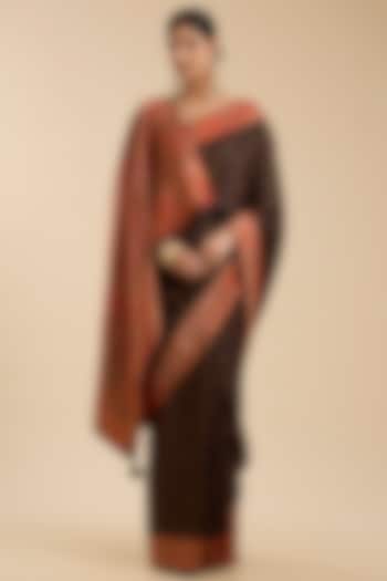 Black Pashmina Silk Motif Embroidered Party Wear Saree Set by NARMADESHWARI at Pernia's Pop Up Shop