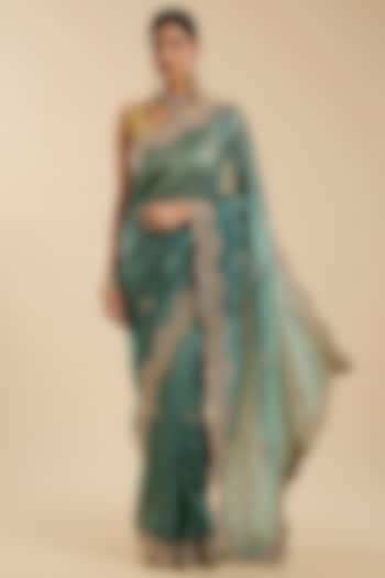 Sky Blue Tissue Cutdana Embroidered Festive Saree Set by NARMADESHWARI at Pernia's Pop Up Shop