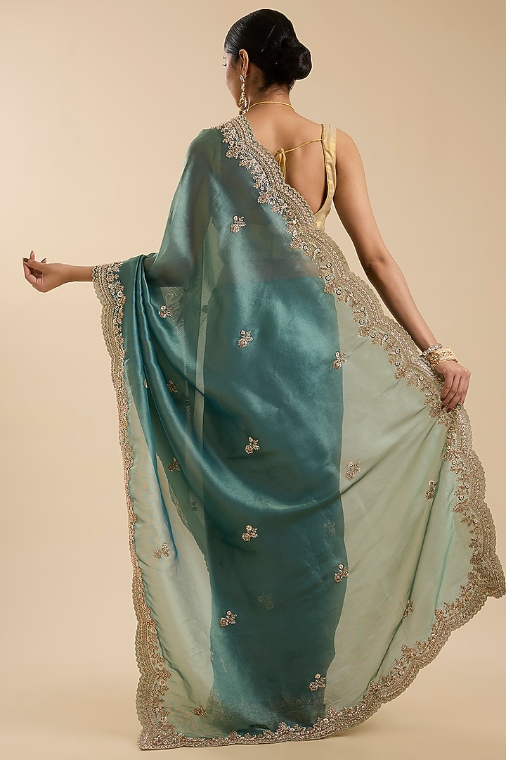Sky Blue Tissue Cutdana Embroidered Festive Saree Set by NARMADESHWARI at Pernia's Pop Up Shop
