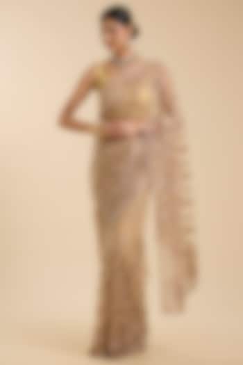 Golden Net Cutdana & Sequin Embellished Party Wear Saree Set by NARMADESHWARI at Pernia's Pop Up Shop