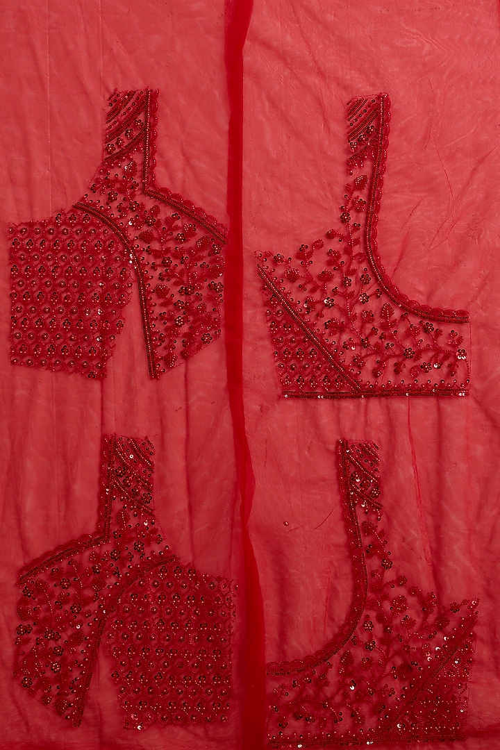 Red Net Cutdana & Sequin Embellished Party Wear Saree Set by NARMADESHWARI at Pernia's Pop Up Shop