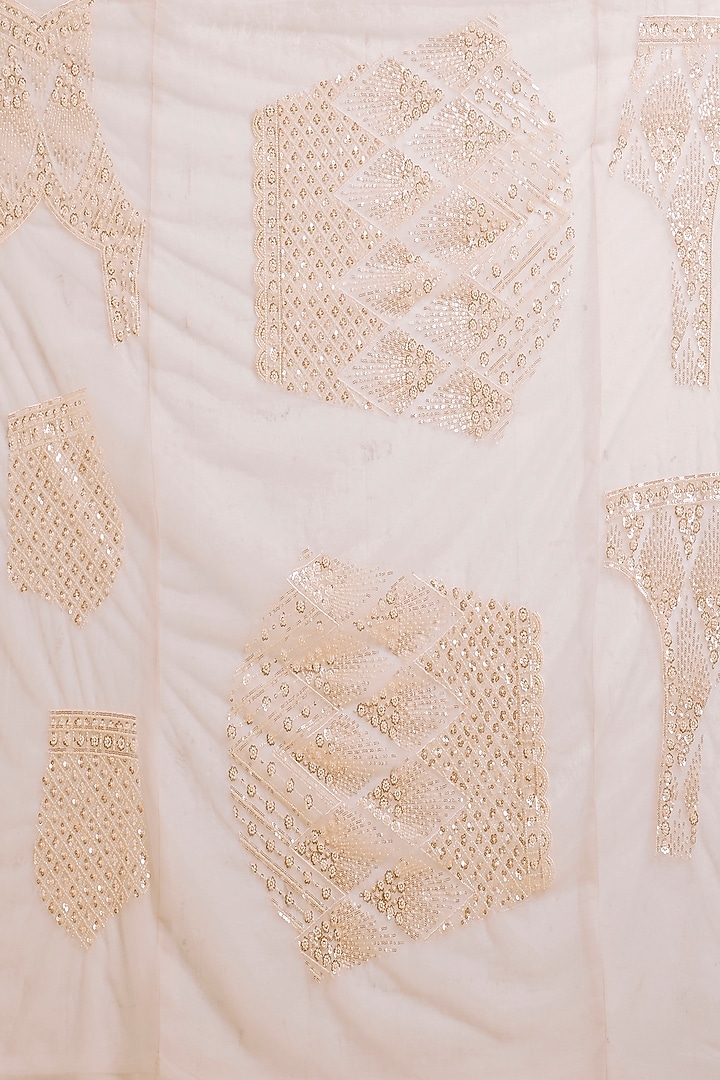 Beige Net Cutdana & Sequin Embellished Party Wear Saree Set by NARMADESHWARI at Pernia's Pop Up Shop