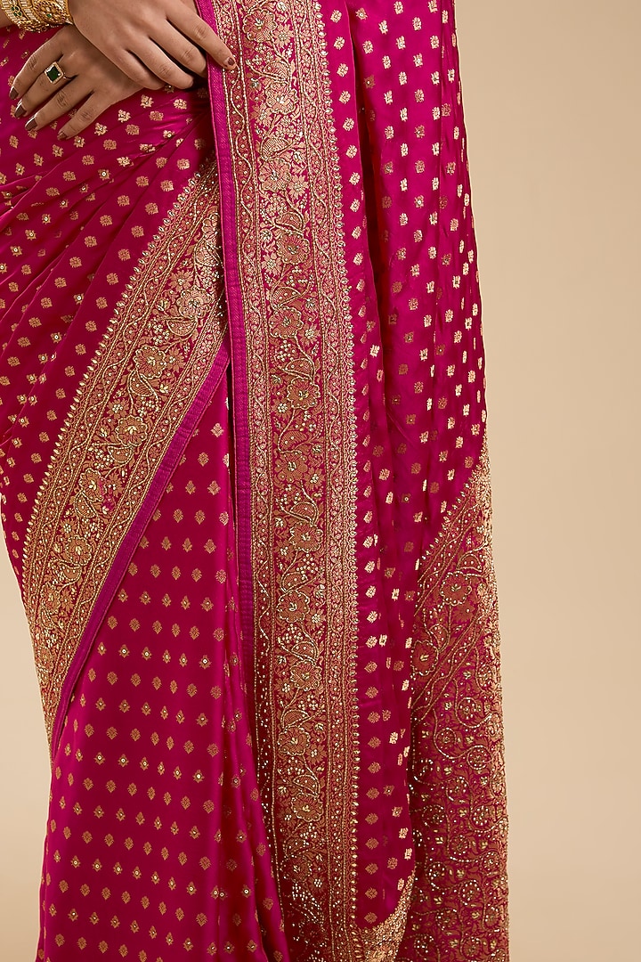 Magenta Satin Silk Zari & Cutdana Embroidered Party Wear Saree Set by NARMADESHWARI at Pernia's Pop Up Shop