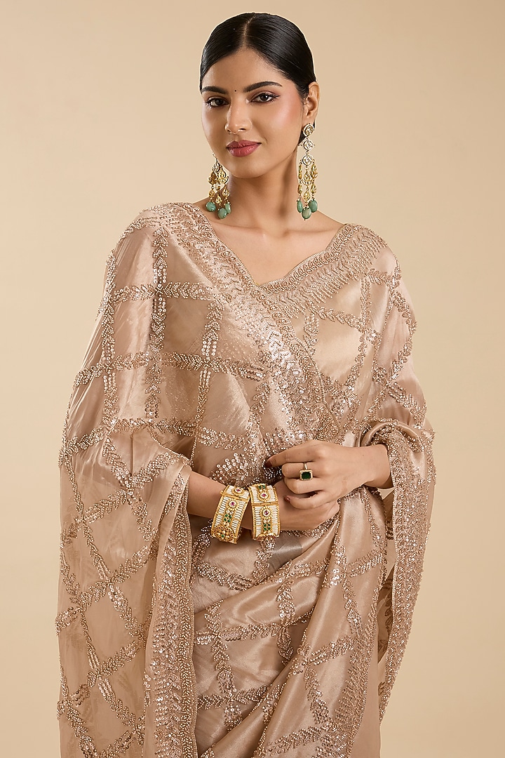 Sky Blue Tissue Cutdana Embroidered Party Wear Saree Set by NARMADESHWARI at Pernia's Pop Up Shop