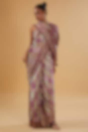 Multi-Colored Satin Silk Floral Motif Printed Woven Saree Set by NARMADESHWARI at Pernia's Pop Up Shop