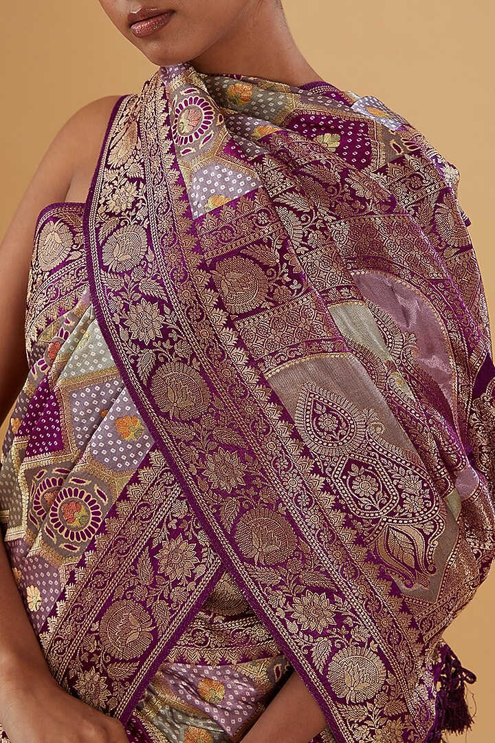 Multi-Colored Satin Silk Floral Motif Printed Woven Festive Saree Set by NARMADESHWARI at Pernia's Pop Up Shop